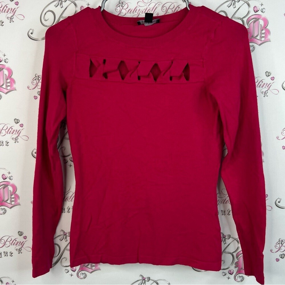 Le Chateau long sleeve cut out front detail pink red Fuchsia Long Sleeve Top